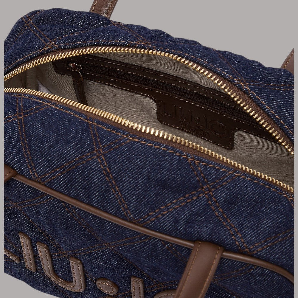 Borsa a tracolla Liu Jo in denim con charm e dettagli in pelle, vista dall'alto