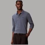 Maglia polo uomo Calvin Klein LV04LH240G maniche lunghe tessuto jersey blu melange con colletto e logo cucito