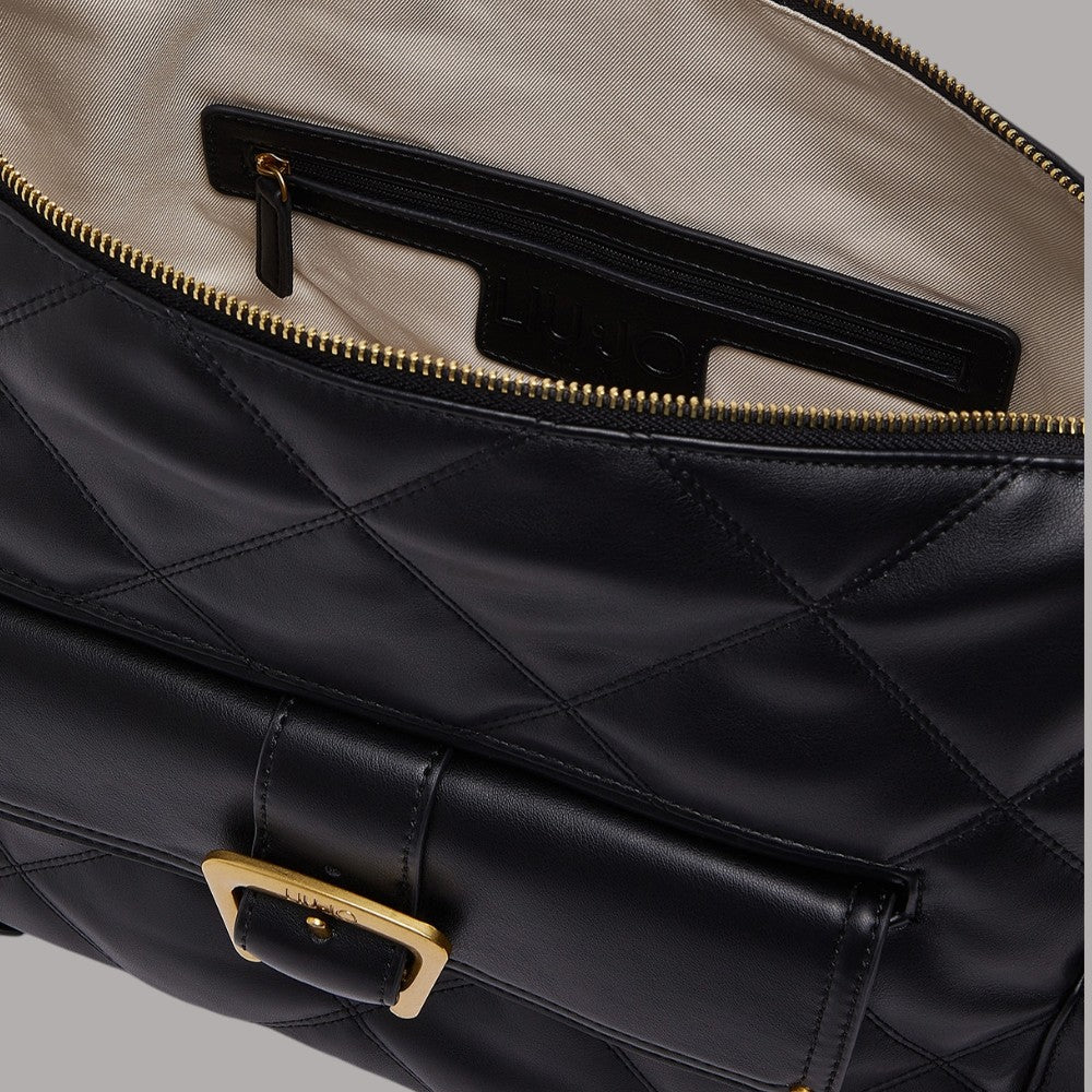 Liu Jo borsa hobo media in matelassè con dettagli oro e texture trapuntata nera