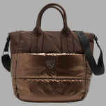 Borsa shopping grande marrone in nylon ed eco pelliccia Blauer con logo ricamato frontale