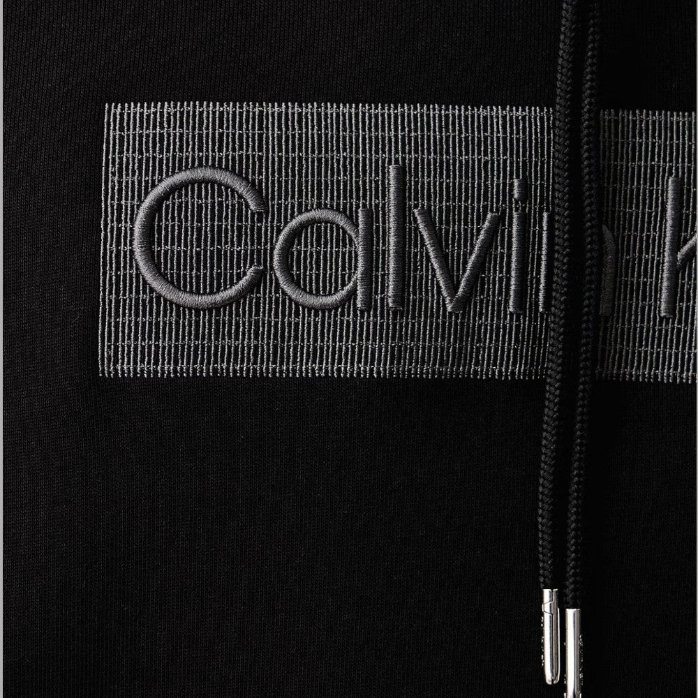 Calvin Klein LS 350FLEECE SPW GRA felpa nera con logo ricamato bianco e dettaglio zip