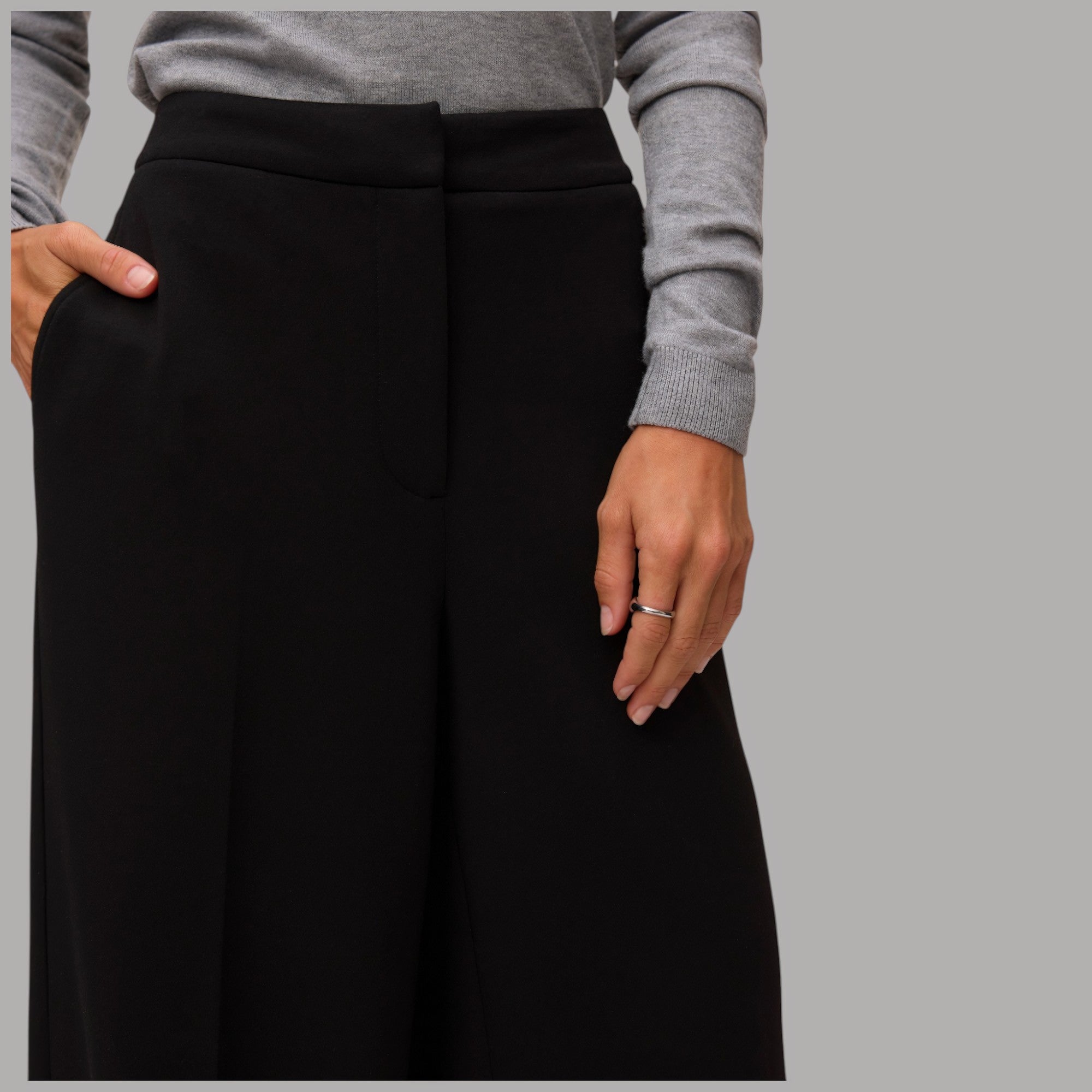 Pantaloni wide leg Vero Moda Bellis nero in tessuto morbido con vita elasticata e cuciture visibili