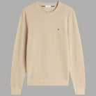 Pullover strutturato in cotone Tommy Hilfiger beige con logo ricamato sopra il petto