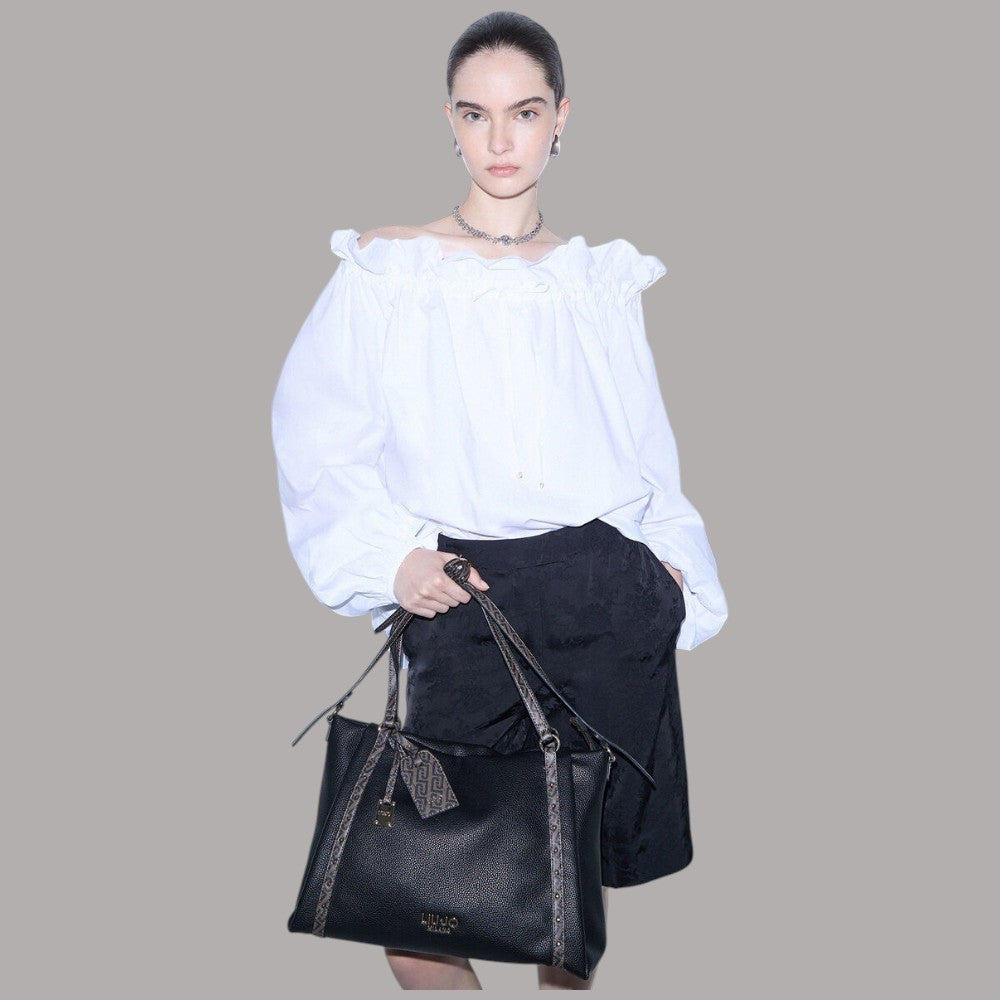 Liu Jo tote bag effetto grana nero con dettagli logati e manici sottili
