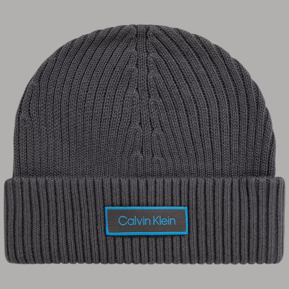 Calvin Klein cappello bain in cotone grigio con logo ricamato blu e nero in rilievo