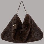 Borsa hobo grande Liu Jo in morbida eco pelliccia marrone con dettagli metallici