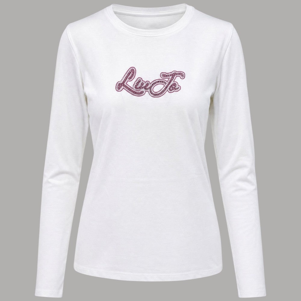Liu Jo T-shirt manica lunga bianca con logo strass frontale