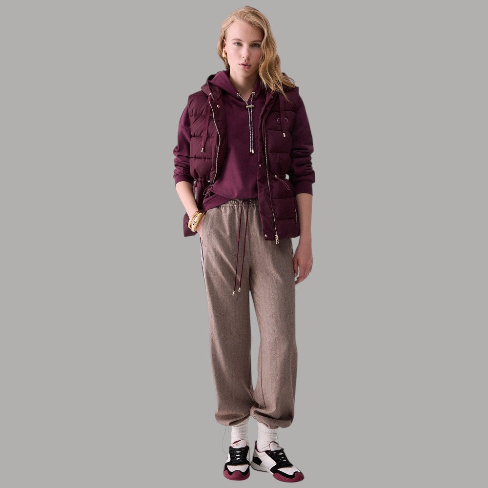 Pantaloni regular fit Liu Jo TF6148T692A in tessuto beige con dettaglio coulisse in vita