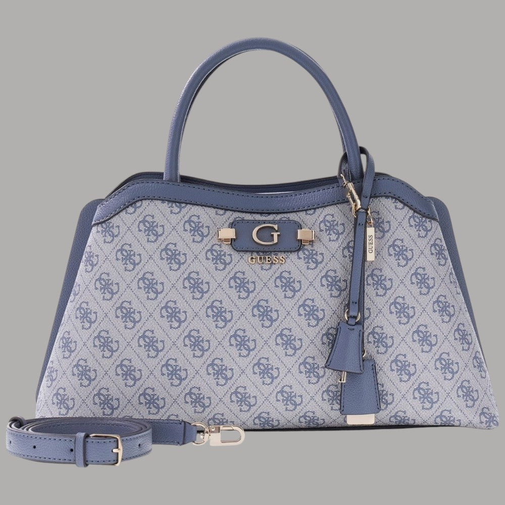 Borsa a mano Guess con tracolla regolabile, motivo loghi blu e manici