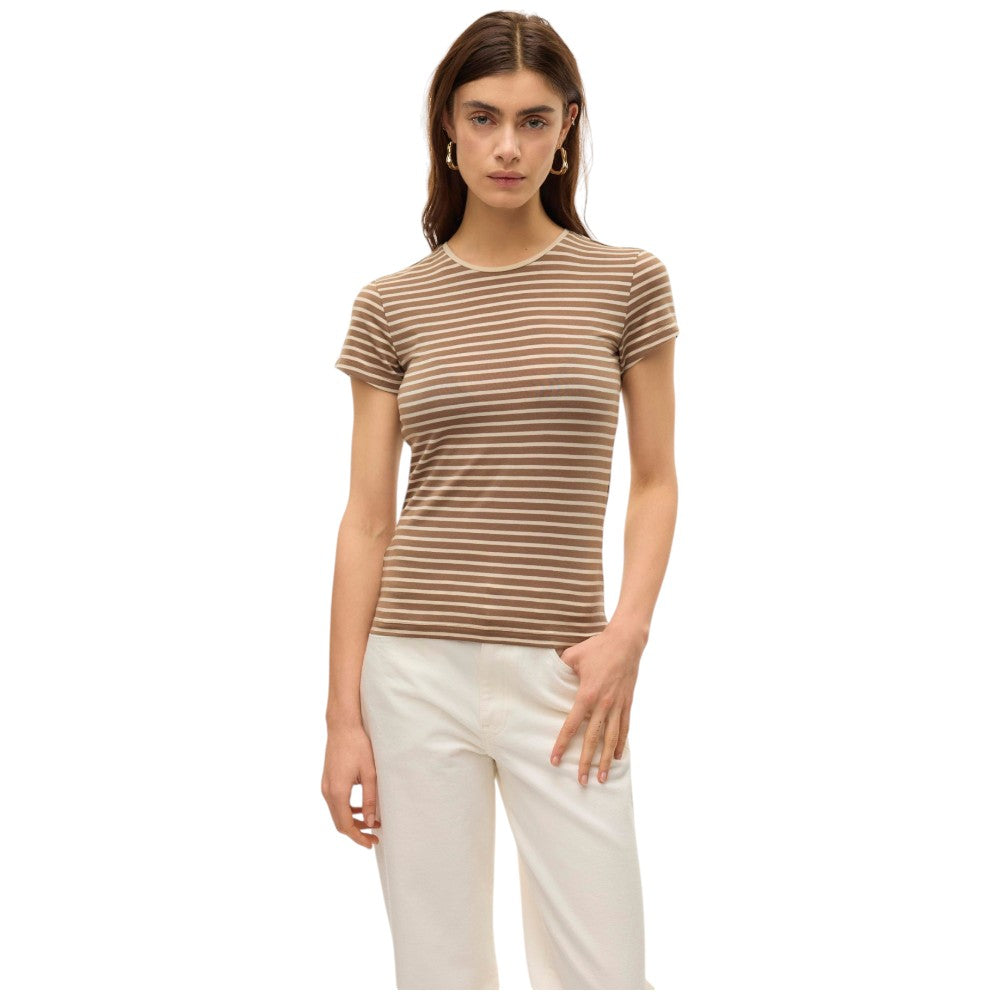 Vero Moda t-shirt a righe beige e marrone Fiona 10300882 T-shirt Vero Moda