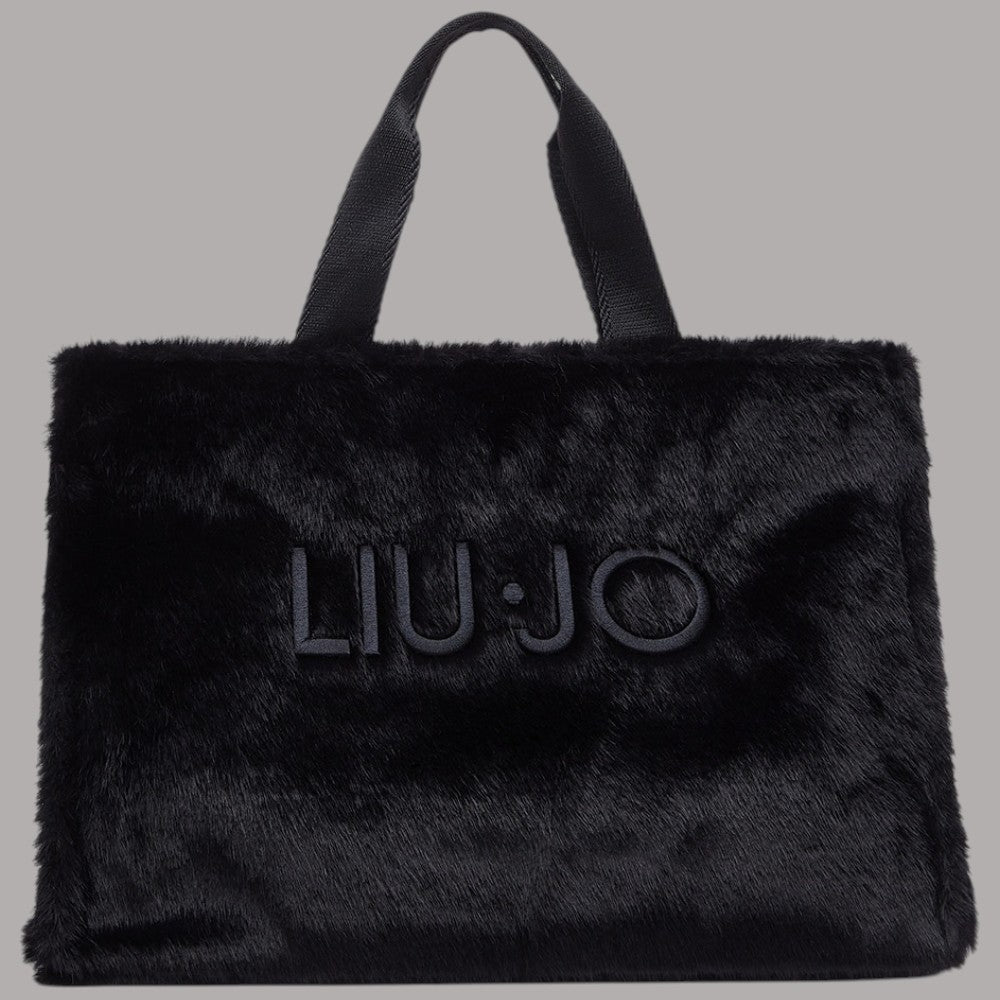 Liu Jo borsa nera in pelo con logo ricamato sulla parte frontale