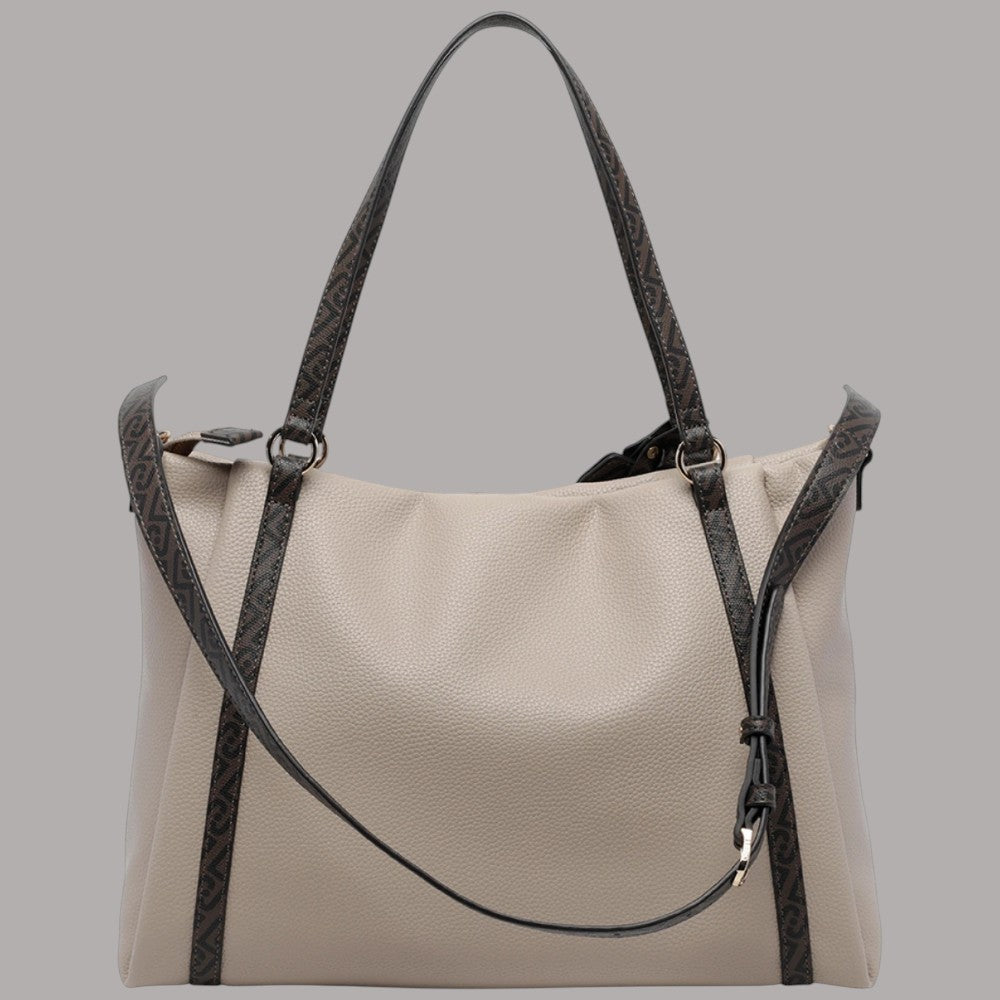 Borsa tote media Liu Jo Ilyana effetto grana beige con dettagli logati marroni