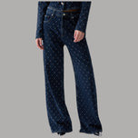 Jeans straight matelassé con strass Liu Jo UF6173D0374 in blu notte con texture trapuntata e dettagli luminosi