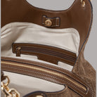 Borsa Liu Jo satchel in tessuto jacquard color marrone con dettagli in pelle e hardware dorato
