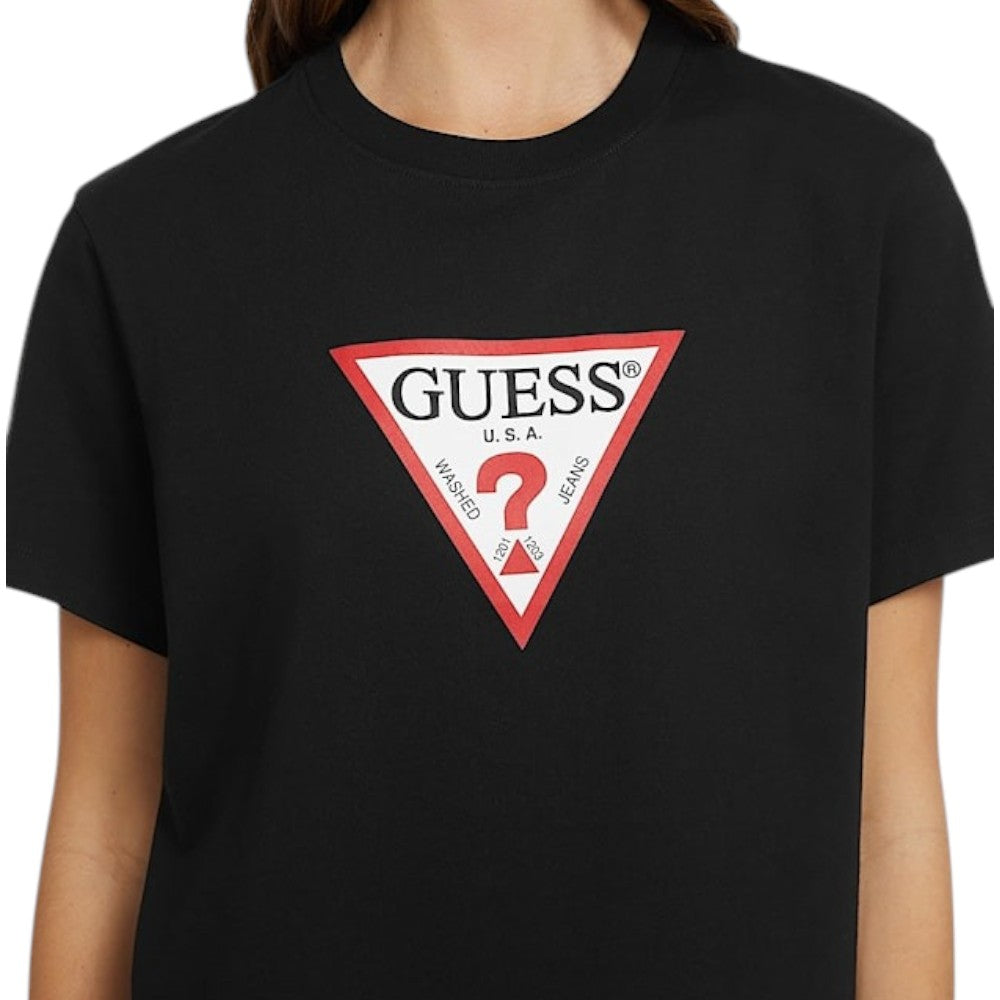 Guess Jeans t-shirt nera boxy fit tringolo grande W4YI73 K8HM0 JBLK T-shirt Guess Jeans