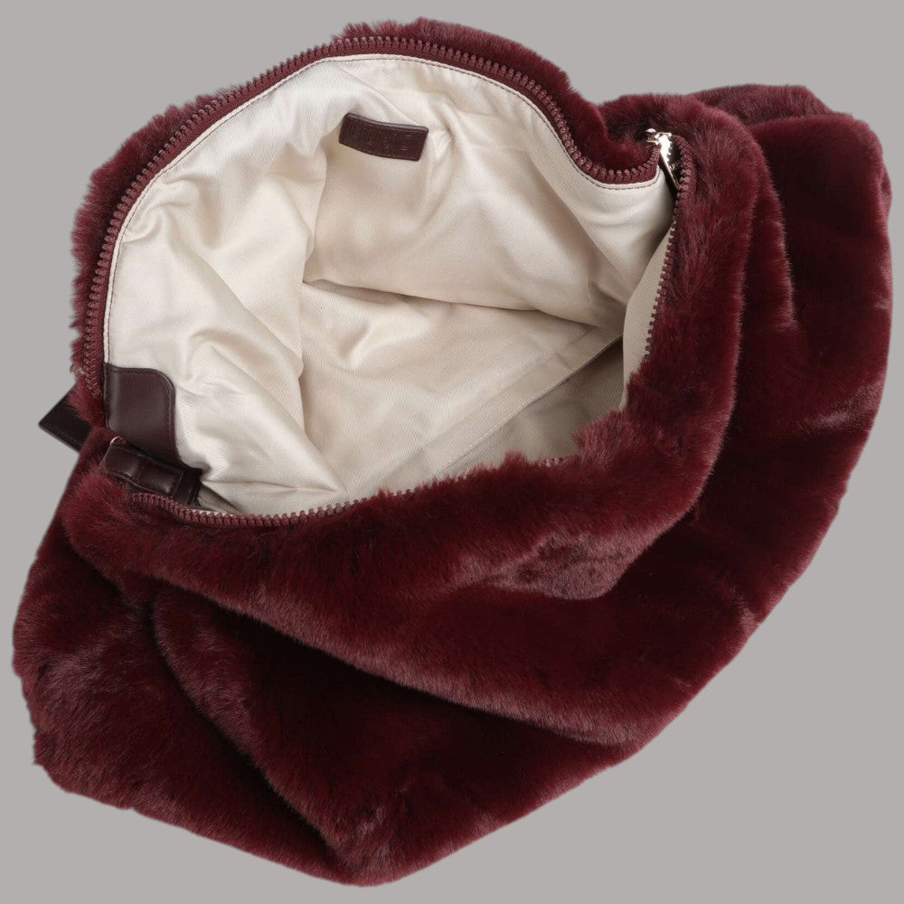 Borsa hobo Liu Jo in morbida eco pelliccia color vinaccia con interno beige