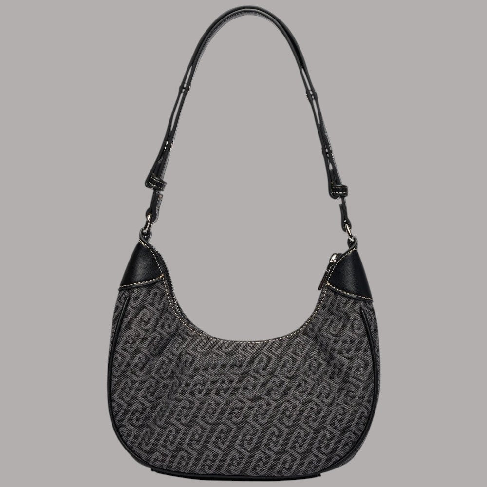Borsa a tracolla Liu Jo Small nera in jacquard monogramma, manici corti e catena