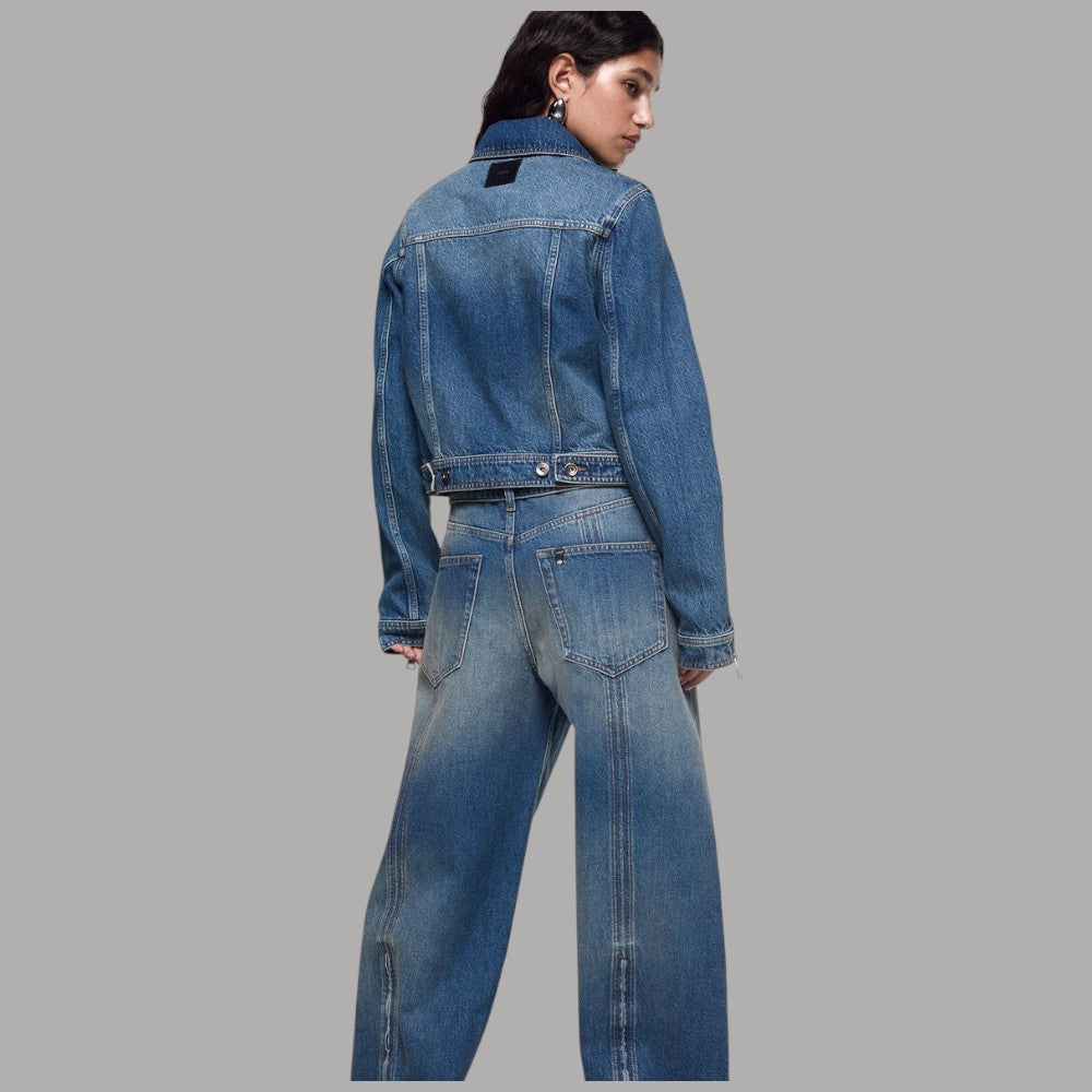 Giubbotto in jeans Liu Jo x Elodie blu con dettagli di cuciture e taglio classico
