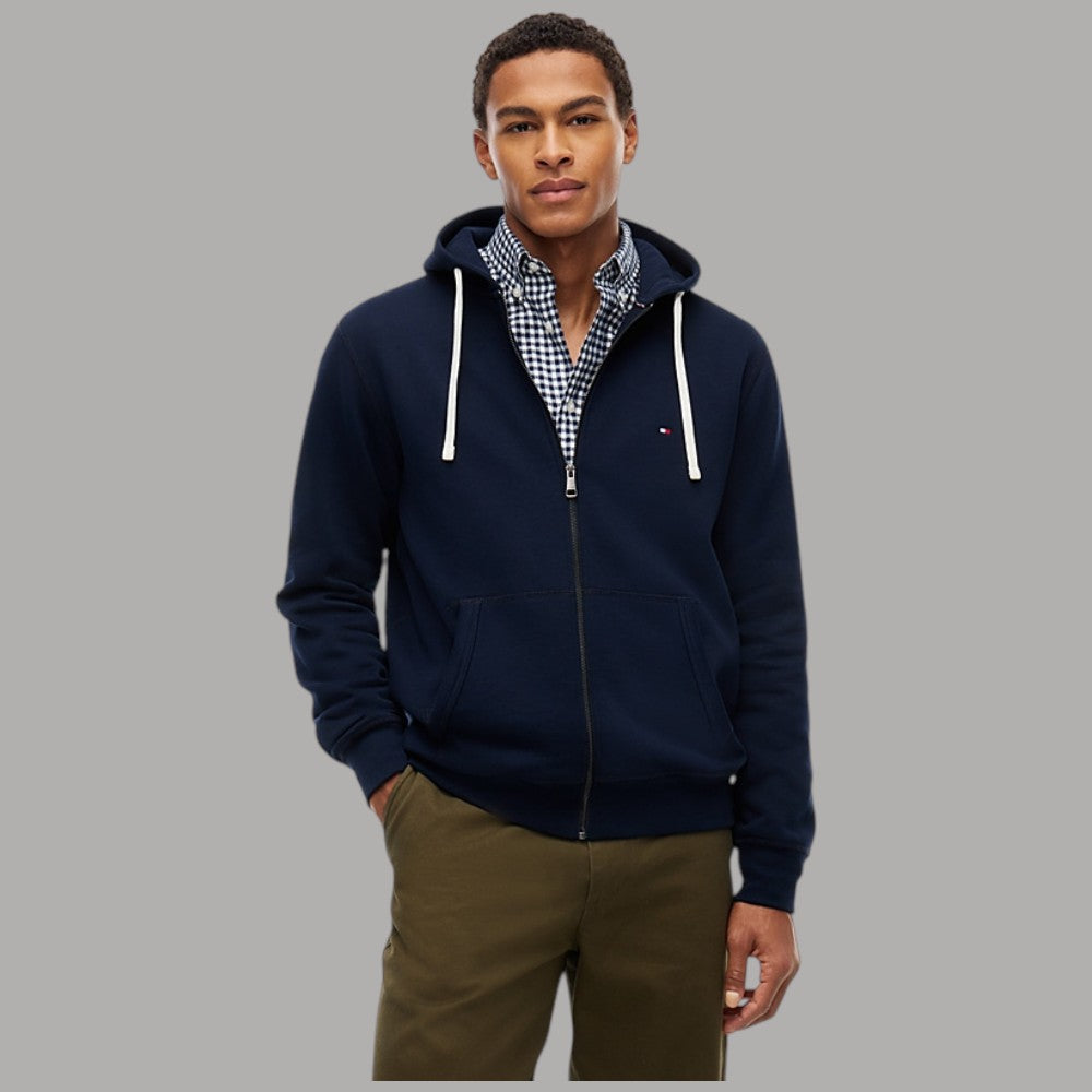 Felpa con cappuccio e zip blu navy Tommy Hilfiger con logo piccolo