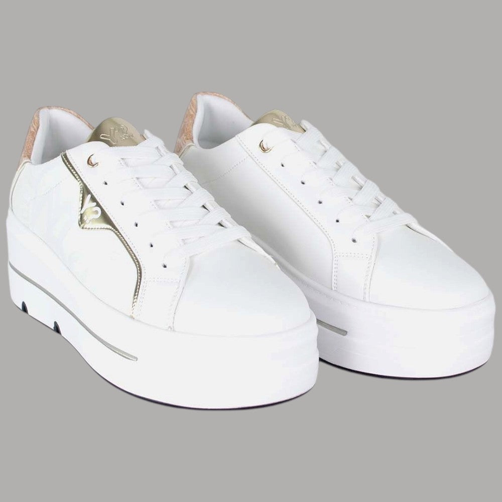 Sneakers YNot bianche con suola rialzata, dettagli oro e lacci (paio)