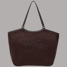 Borsa a spalla Liu Jo tote grande effetto scamosciato colore marrone con logo frontale