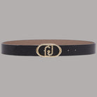 Cintura reversibile con fascia nera e fibbia ovale dorata con logo monogramma