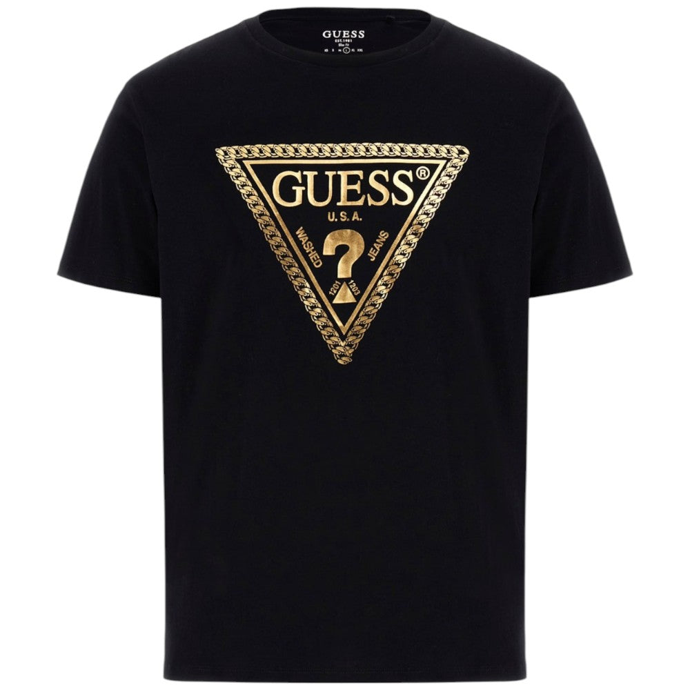 Guess t-shirt nera logo oro Chain M5RI49 K9RM1 JBLK T-shirt Guess