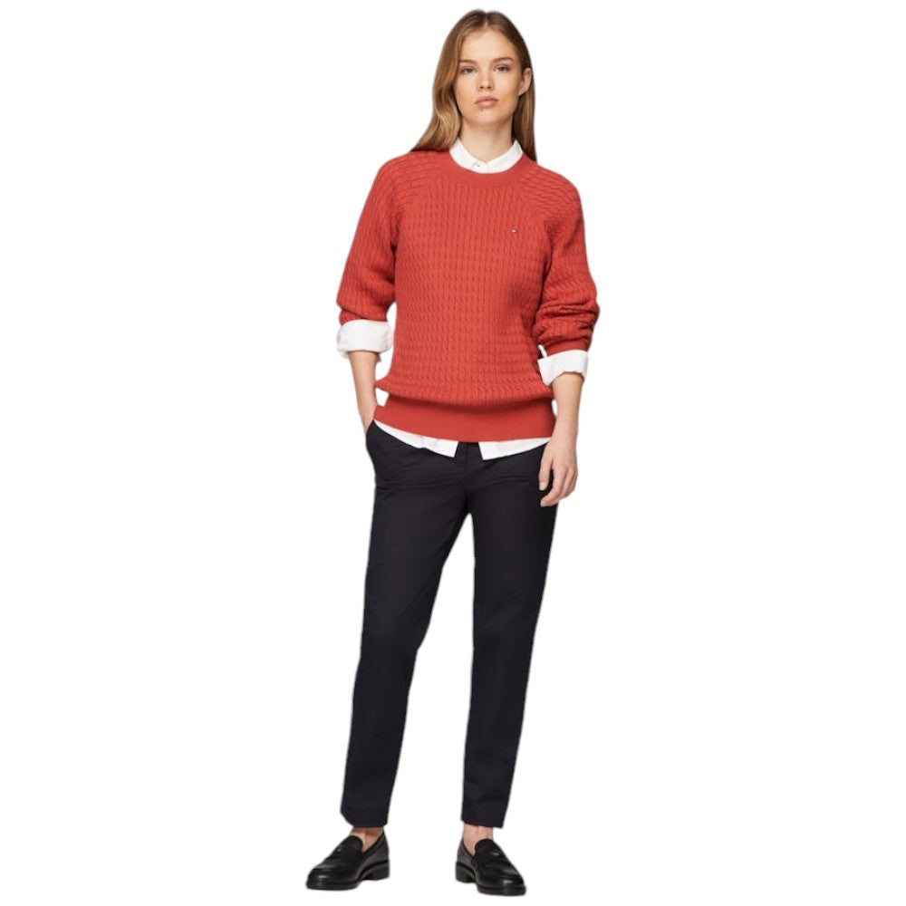 Tommy Hilfiger donna pullover con trecce rosso terra WW0WW41142 - Prodotti di Classe