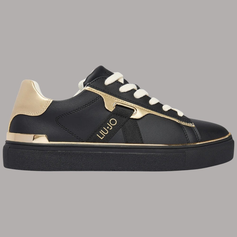 Sneakers Liu Jo Kiki 04 in pelle con inserti laminati neri e beige, suola piatta