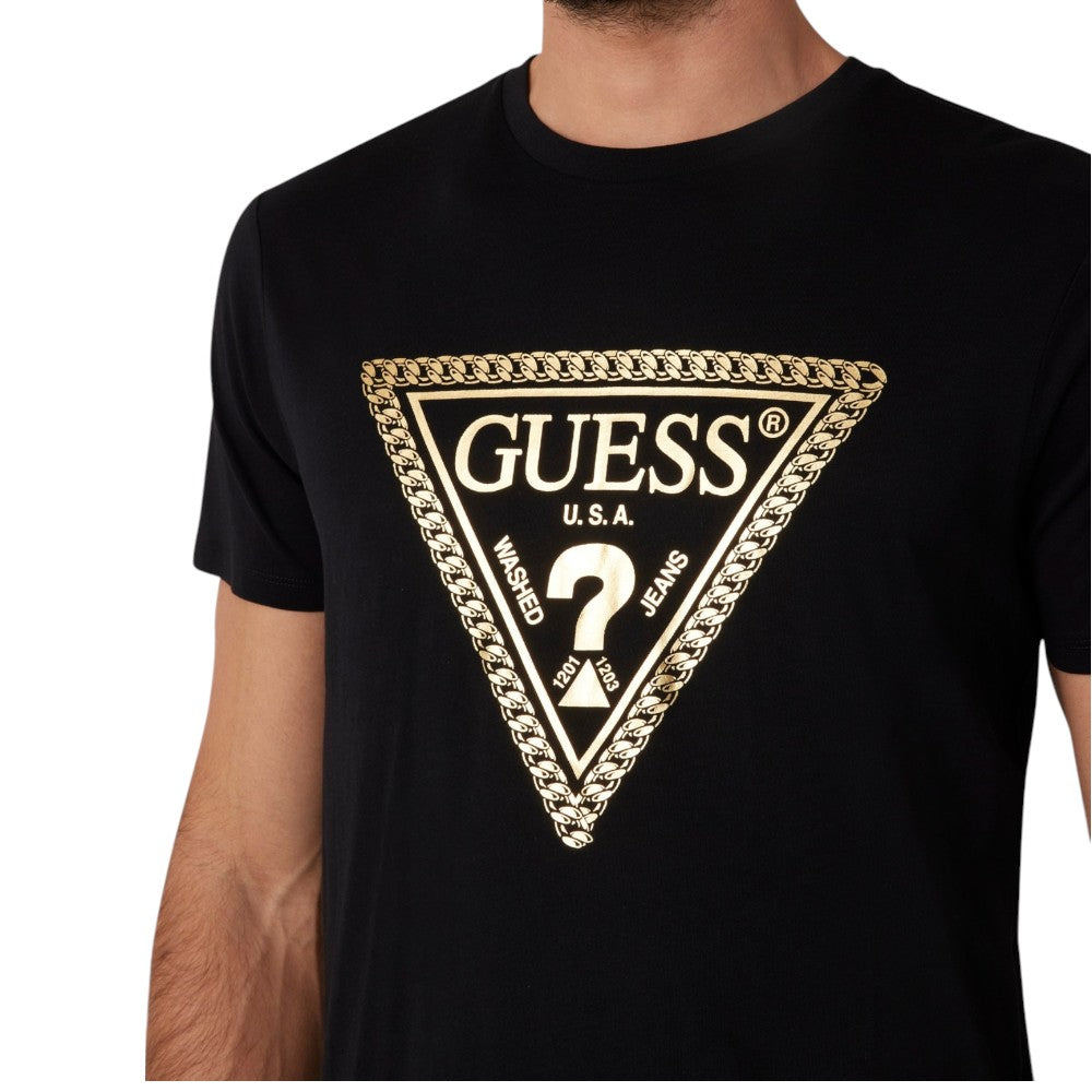 Guess t-shirt nera logo oro Chain M5RI49 K9RM1 JBLK T-shirt Guess