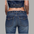 Jeans Liu Jo blu, dettaglio posteriore della vita e delle tasche con patta