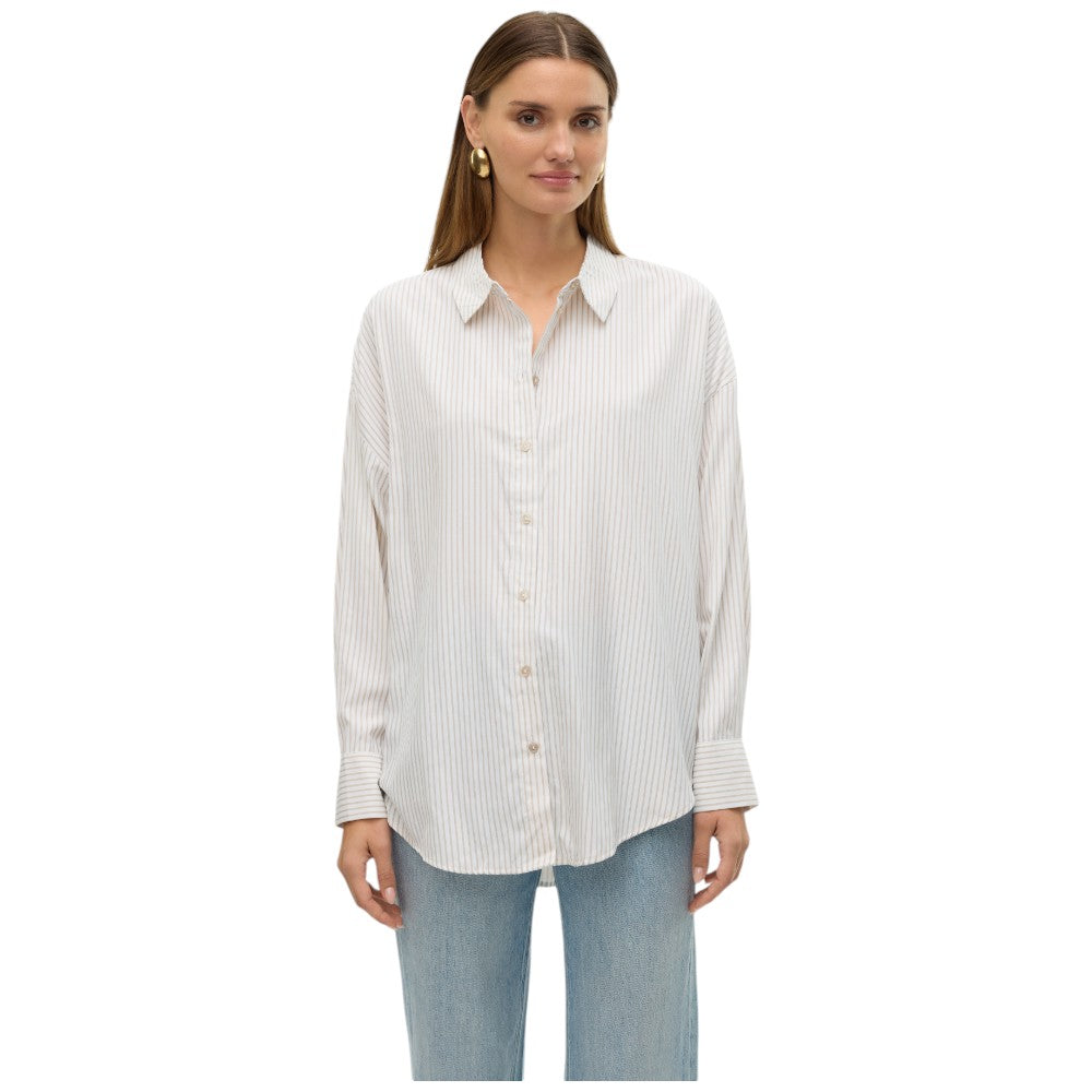 Vero Moda camicia over bianca beige a righe Nora 10319825 Camicie Vero Moda