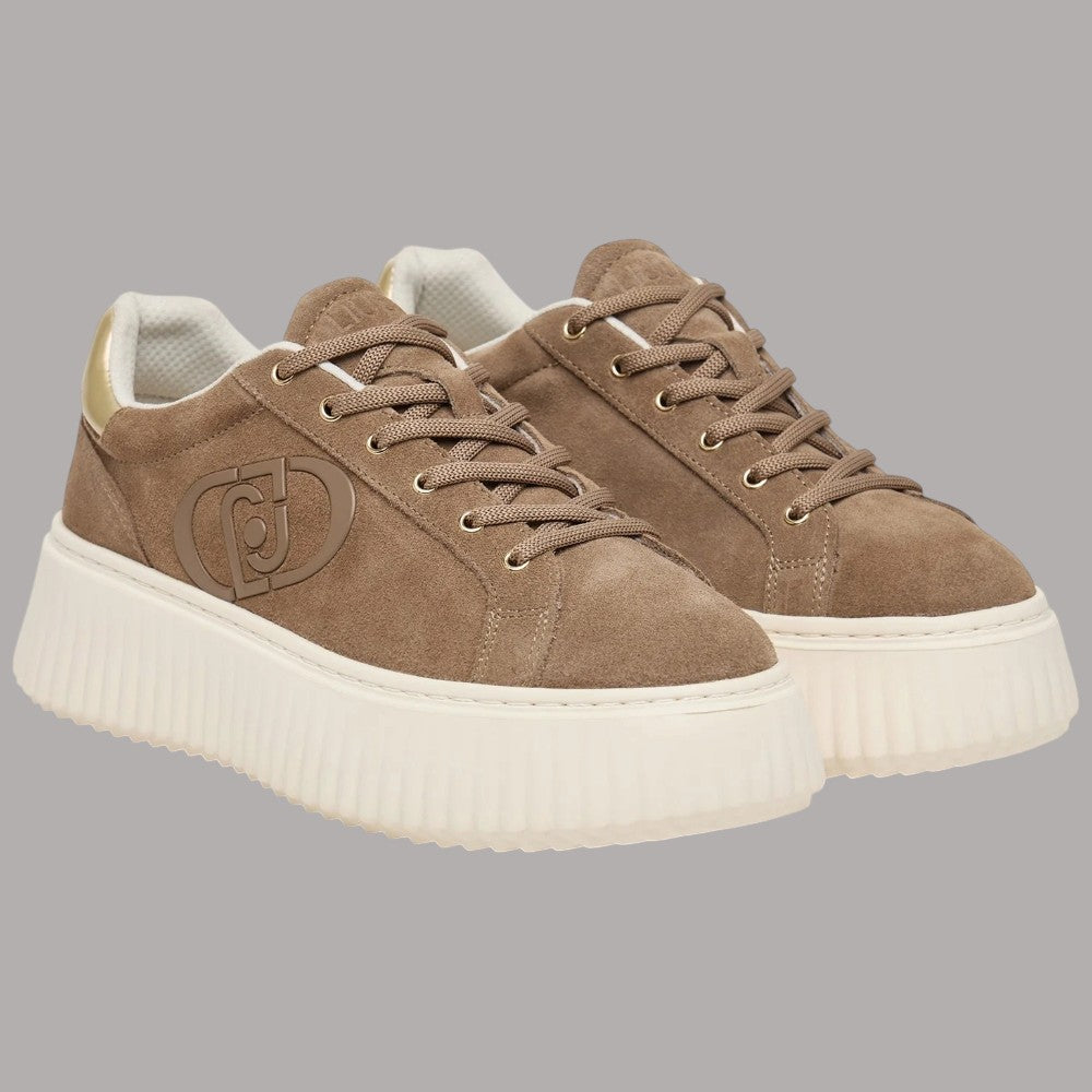 Sneakers Liu Jo Elodie in pelle scamosciata beige con suola platform e Logo laterale
