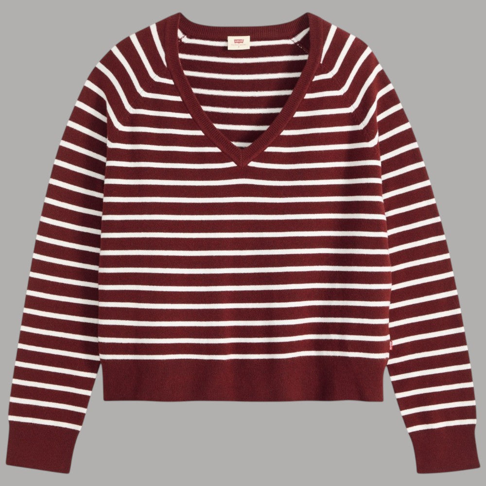 LEVI'S pullover scollo a V motivo a righe rossi e bianchi dettaglio genere a righe