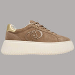 Sneakers Liu Jo Elodie 01 in pelle scamosciata beige con suola platform e dettaglio oro