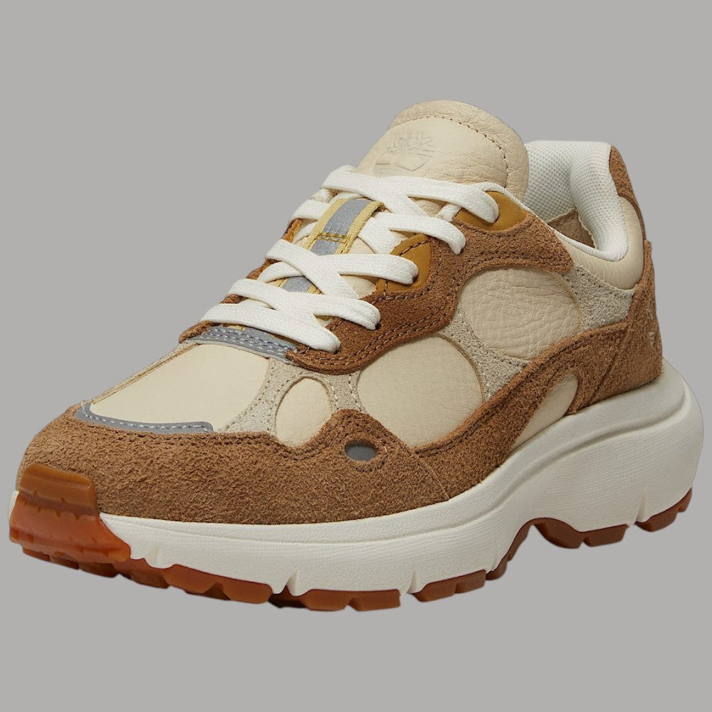 Sneaker donna Timberland Hazel Lane marrone beige con tomaia in tessuto e pelle, suola spessa in gomma