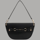 Borsa a spalla Guess Camelia flap nera con chiusura e tracolla a catena
