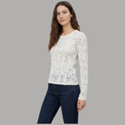 Liu Jo T-shirt in pizzo semi trasparente bianco con texture floreale e dettagli raffinati