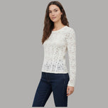 Liu Jo T-shirt in pizzo semi trasparente bianco con texture floreale e dettagli raffinati