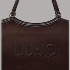 Borsa a spalla Liu Jo grande effetto scamosciato color marrone con logo applicato