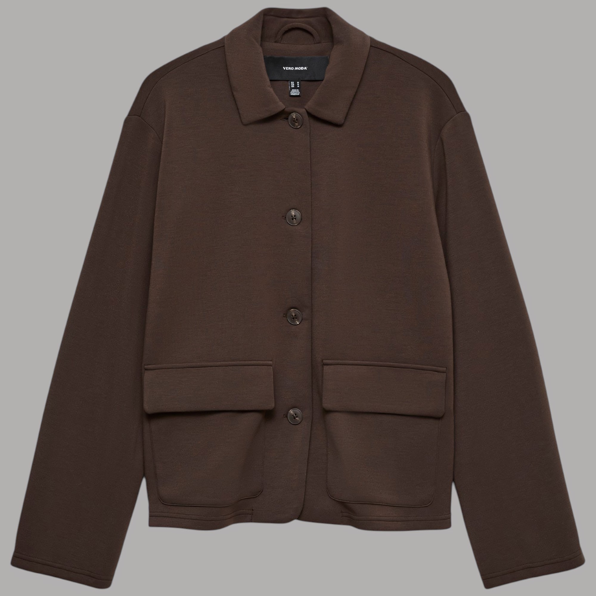 Vero Moda giacca in modal marrone con tasche frontali e chiusura bottoni