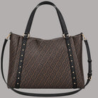 Borsa shopping Liu Jo tote media logo monogram color marrone con dettagli neri