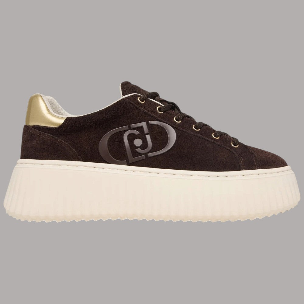 Sneakers Liu Jo Elodie 01 in pelle scamosciata con suola piattaforma nera e dettaglio dorato