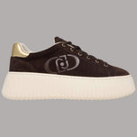 Sneakers Liu Jo Elodie 01 in pelle scamosciata con suola piattaforma nera e dettaglio dorato