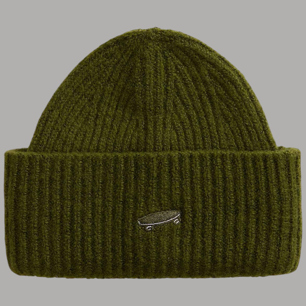 Berretto Vans verde a coste con risvolto ampio e toppino metallico