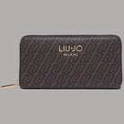 Portafoglio Liu Jo zip around XL marrone scuro con monogramma e logo "LIU•JO MILANO"