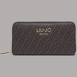 Portafoglio Liu Jo zip around XL marrone scuro con monogramma e logo "LIU•JO MILANO"