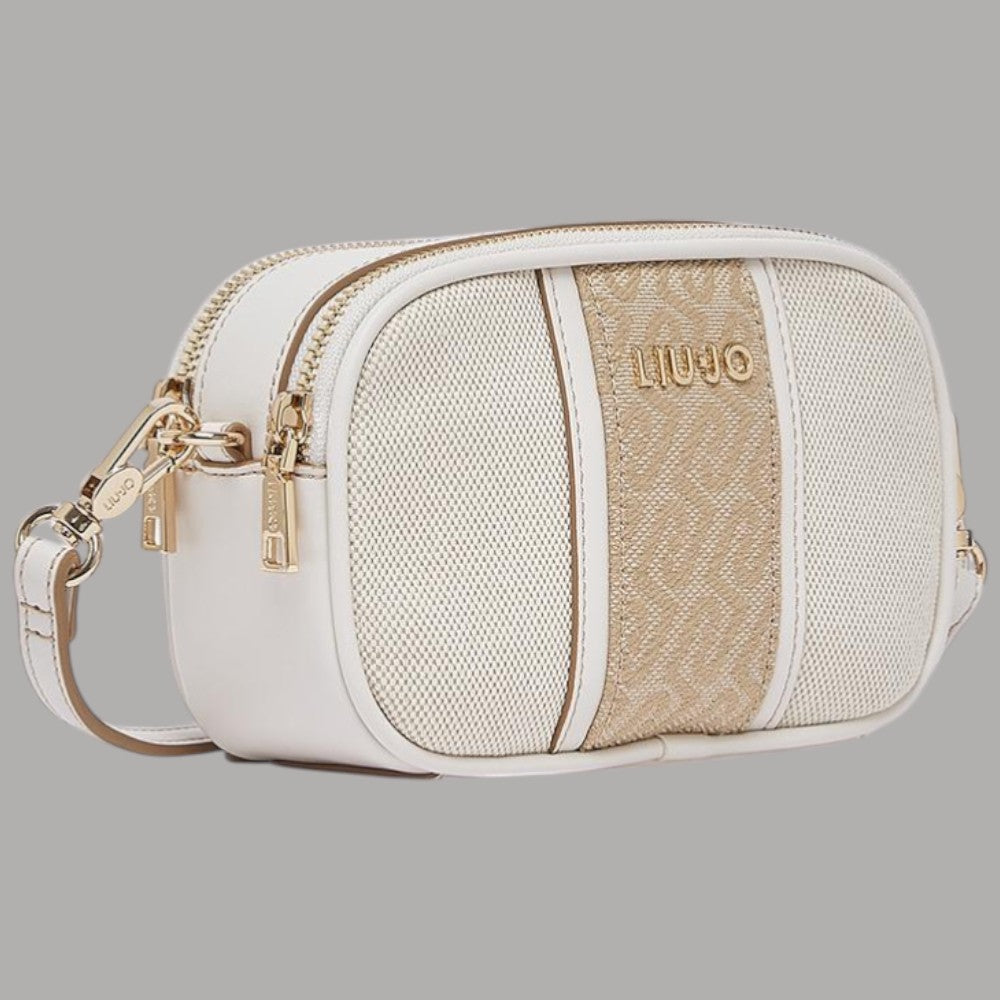 Liu Jo borsa a tracolla piccola AA6100T388A in beige con texture combinata e logo gold