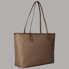 Borsa tote Liu Jo media in tessuto jacquard con pattern geometrico beige e dettagli in marrone