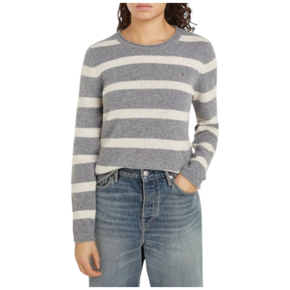 Tommy Hilfiger pullover in lana a righe grigio panna WW0WW44161 Maglieria Tommy Hilfiger